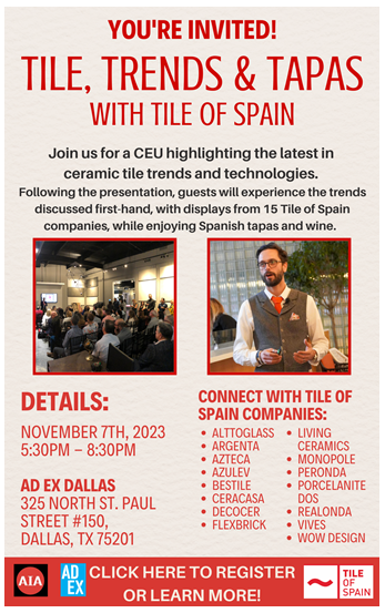 Monopole Cerámica participa en el evento Tile, Trend and Tapas en Dallas el próximo 7 de noviembre 2023